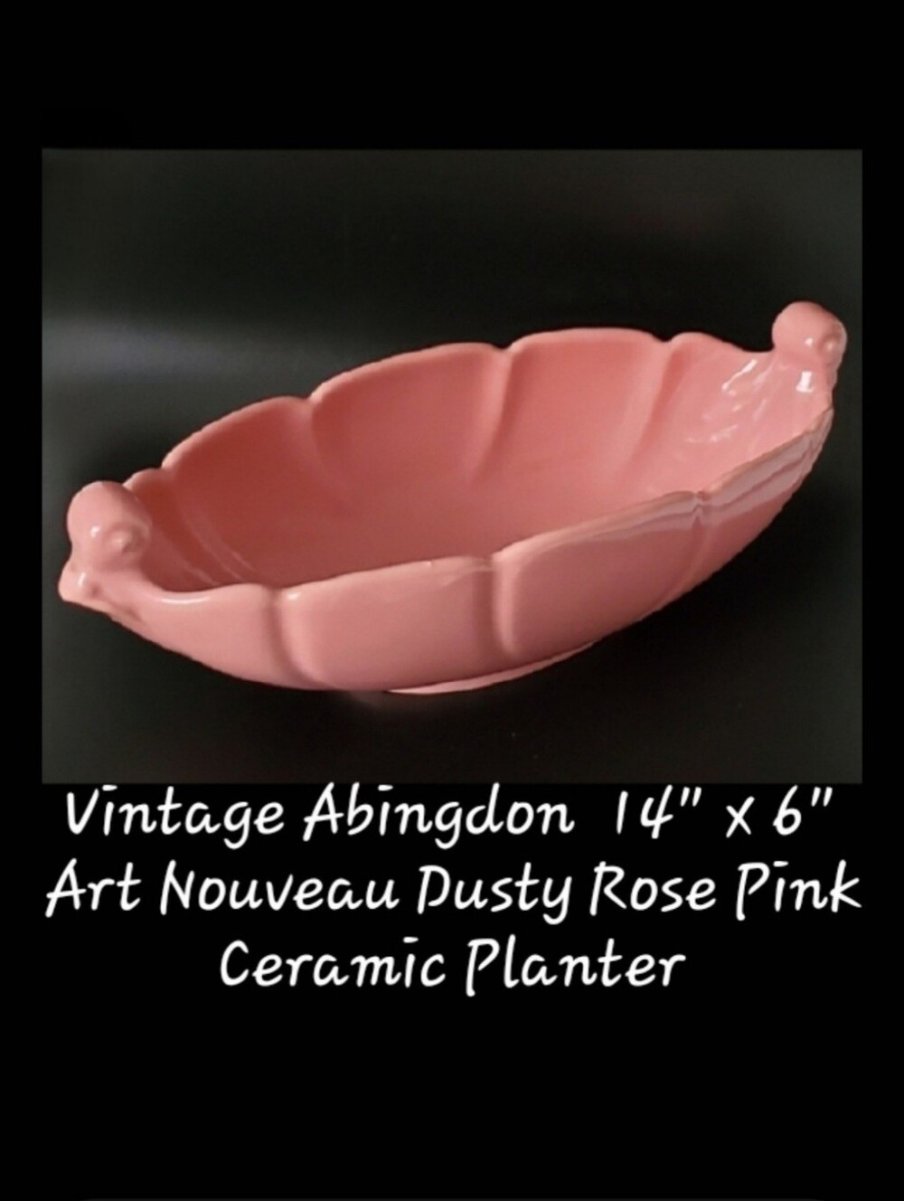 Vntg Abingdon 14" Ceramic Dusty Rose Pink Art Nouveau Planter